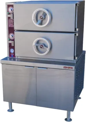 DC-2 Direct Steam Pressure-Type Steamer with Two Compartments & 36" Cabinet Base