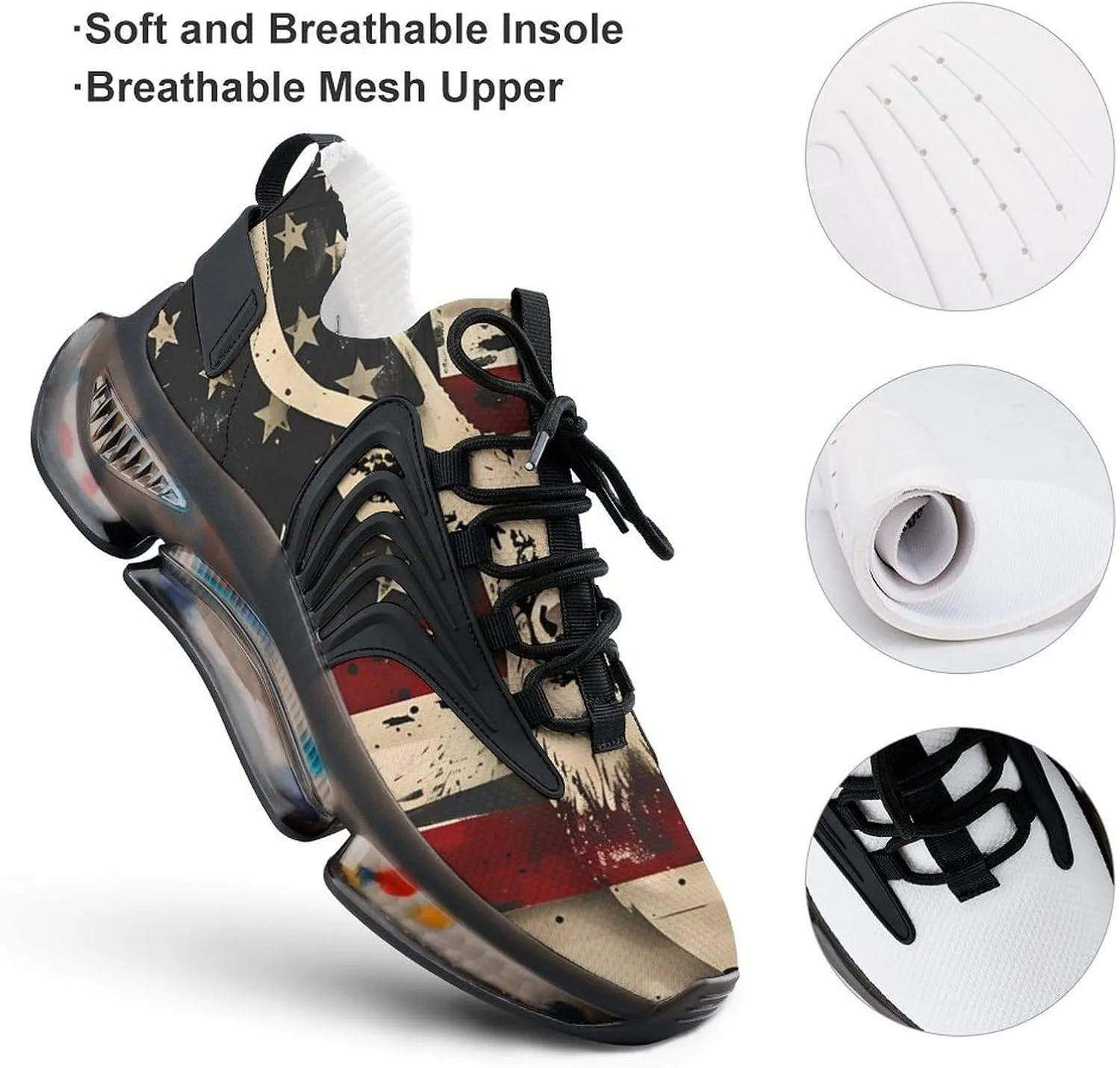 Deer Hunting American Camouflage U.S. Flag Men's Tennis Shoes Fashion Athletic Sneakers for Sport Walking Running Workout