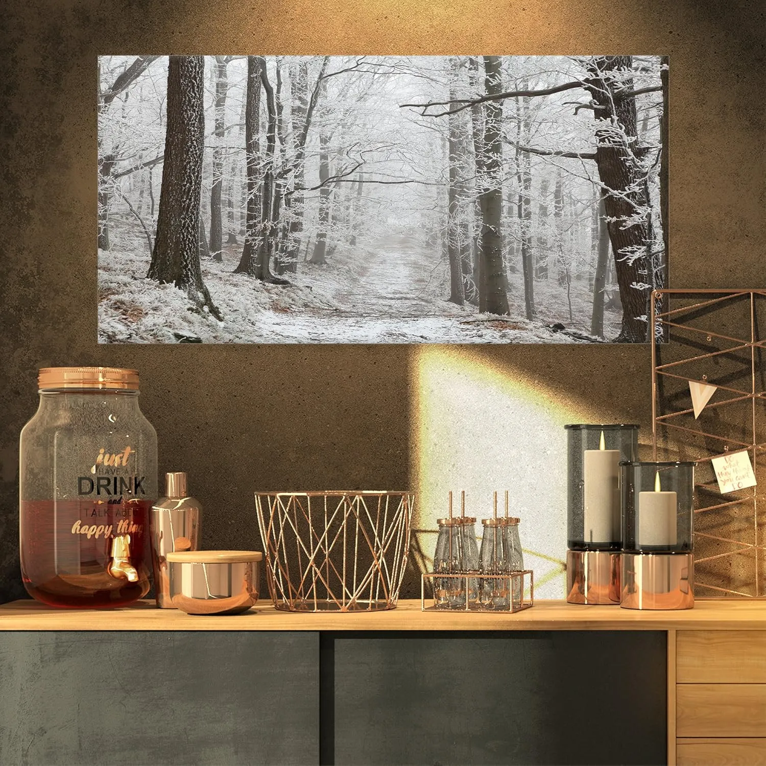 Designart Forest Trail on Winter Morning Artwork Canvas, 32x16, White