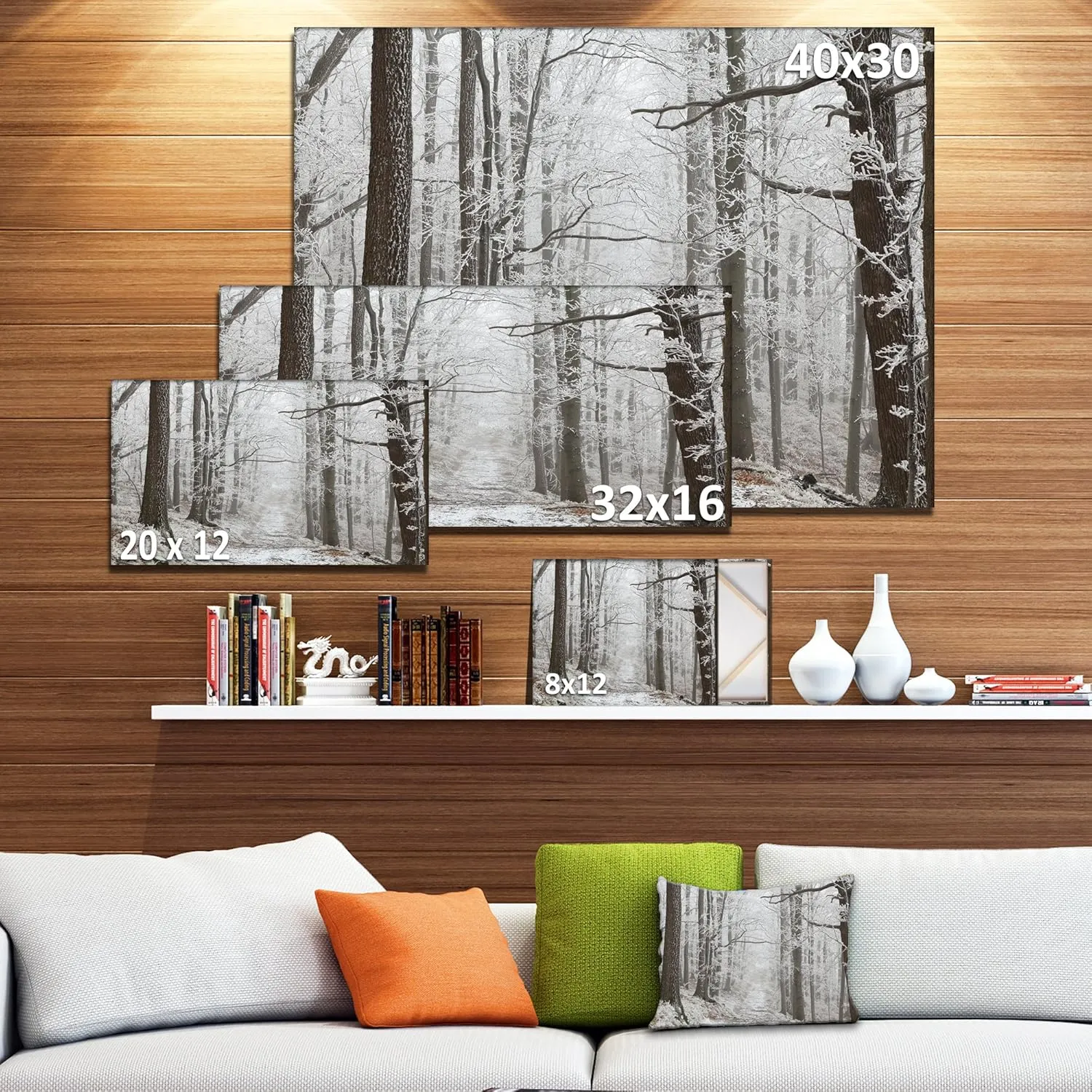 Designart Forest Trail on Winter Morning Artwork Canvas, 32x16, White