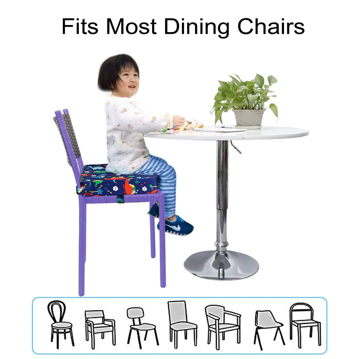 Dining Chair Heightening Cushion Portable Dismountable Adjustable Highchair Booster for Baby Toddler Kids Infant Washable Thick Chair Seat Pad Mat (Dark Blue)