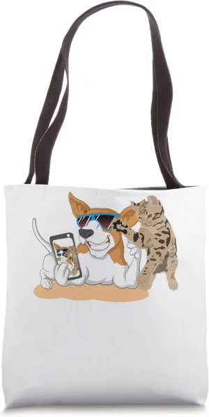 Dog and cat are on vacation on the beach Tote Bag