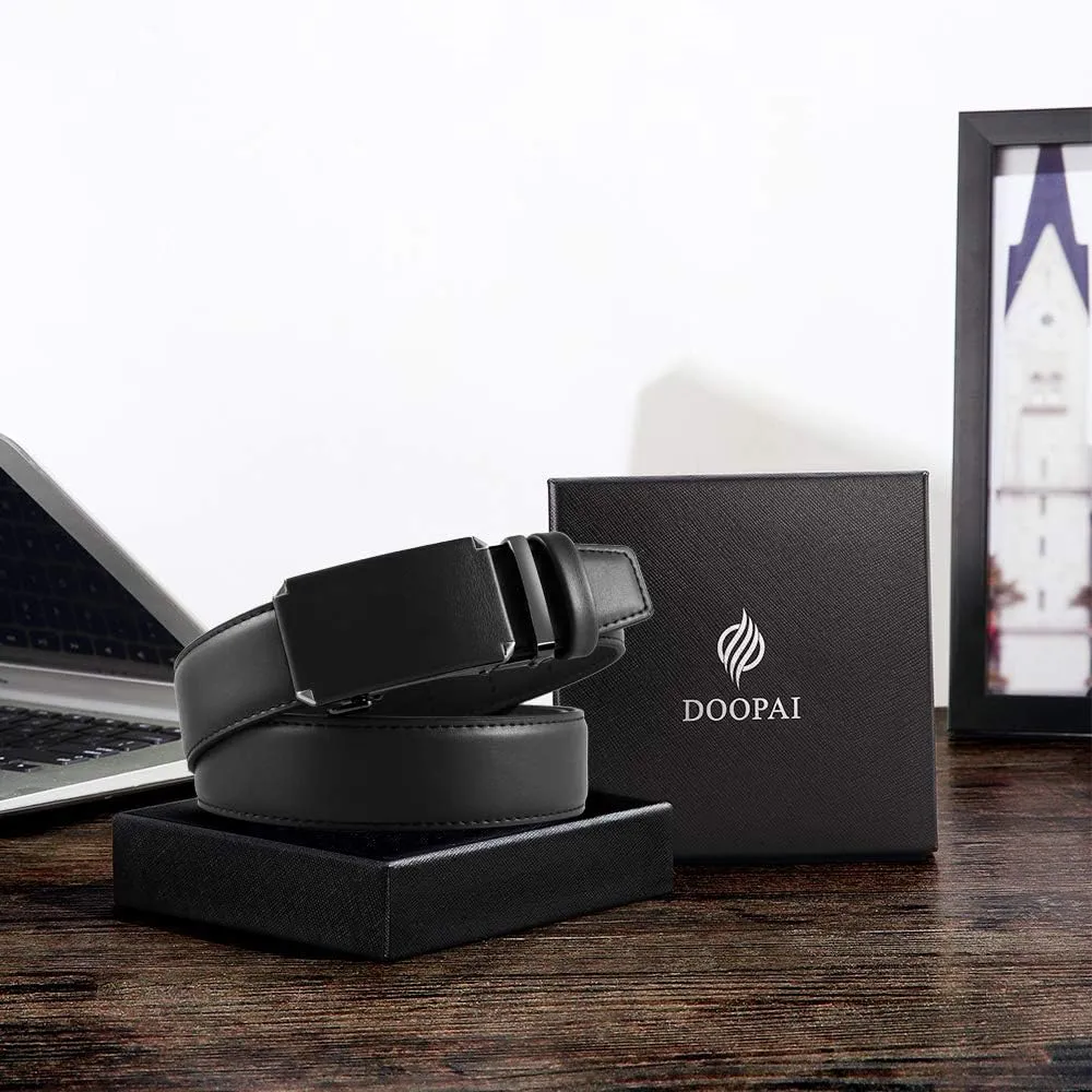 DOOPAI Belt Men, Ratchet Belt Dress Adjustable 1 3/8" Genuine Leather Designer Belt, Size Length Can be Cut, with Gift Box