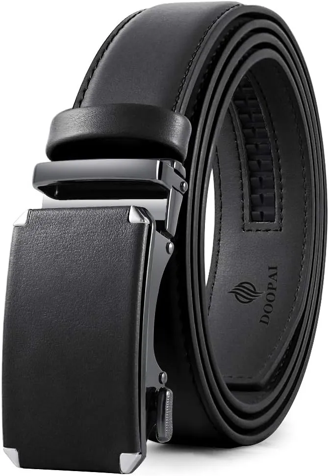 DOOPAI Belt Men, Ratchet Belt Dress Adjustable 1 3/8" Genuine Leather Designer Belt, Size Length Can be Cut, with Gift Box