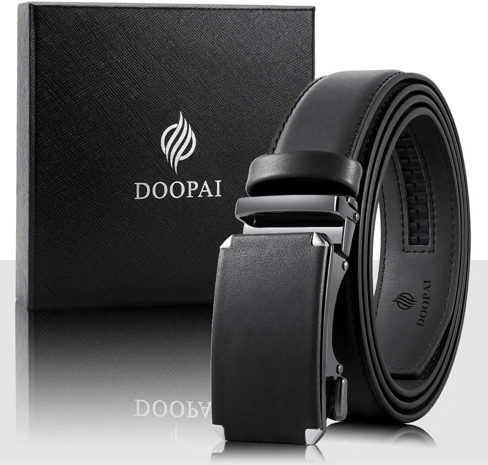 DOOPAI Belt Men, Ratchet Belt Dress Adjustable 1 3/8" Genuine Leather Designer Belt, Size Length Can be Cut, with Gift Box
