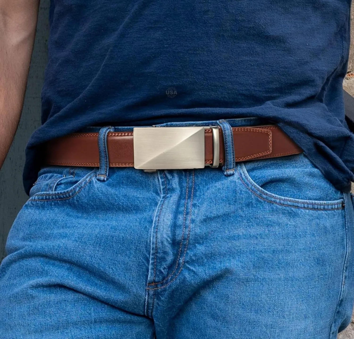 DOOPAI Men's 2 Pack Ratchet Dress Belt - Adjustable 1 3/8" Genuine Leather, Size Length Can Be Cut, With Gift Box