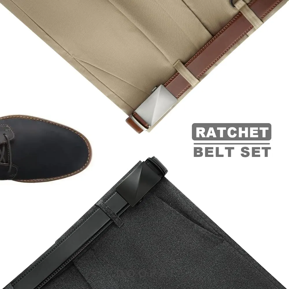 DOOPAI Men's 2 Pack Ratchet Dress Belt - Adjustable 1 3/8" Genuine Leather, Size Length Can Be Cut, With Gift Box