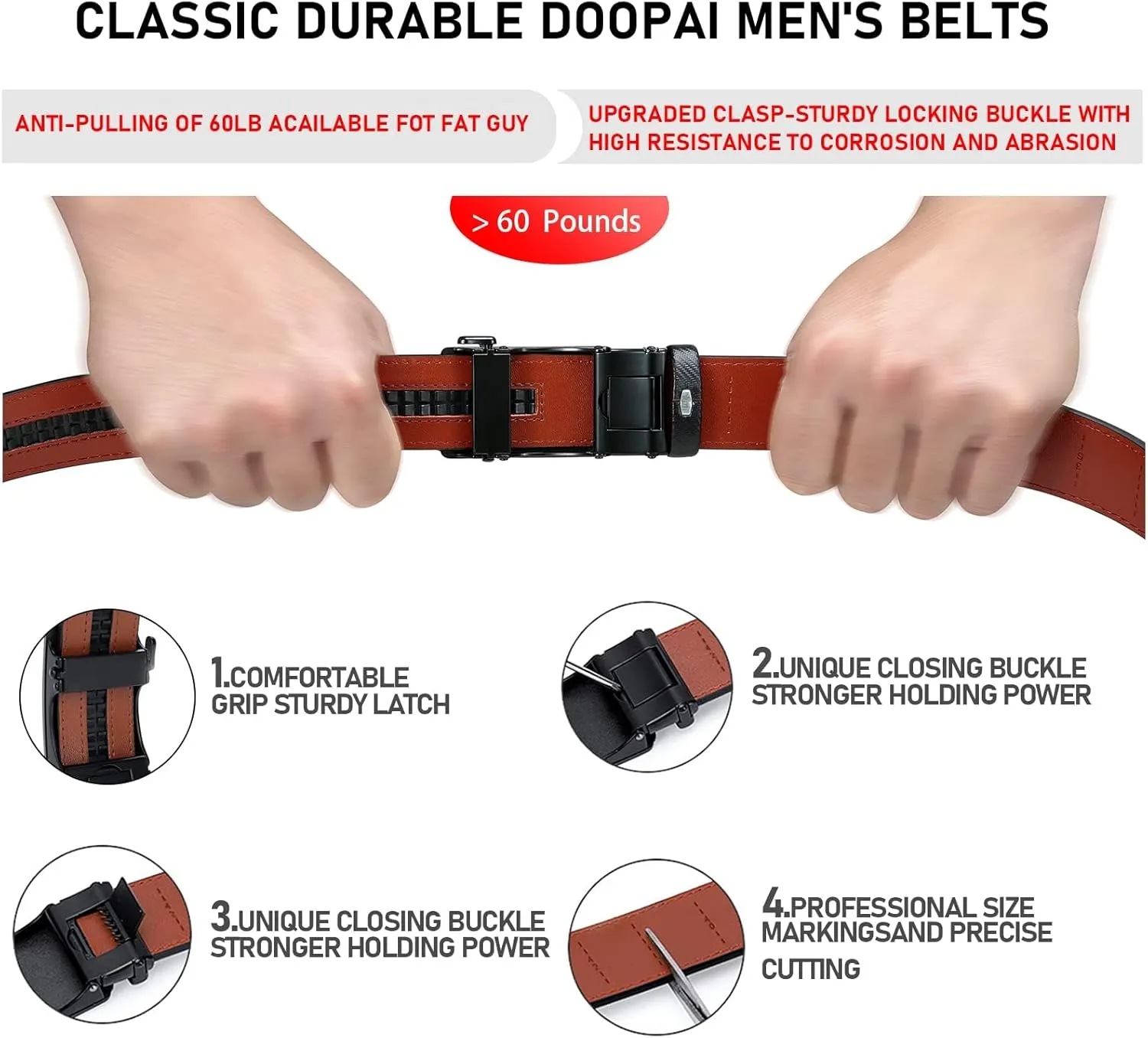 DOOPAI Men's 2 Pack Ratchet Dress Belt - Adjustable 1 3/8" Genuine Leather, Size Length Can Be Cut, With Gift Box