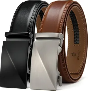 DOOPAI Men's 2 Pack Ratchet Dress Belt - Adjustable 1 3/8" Genuine Leather, Size Length Can Be Cut, With Gift Box