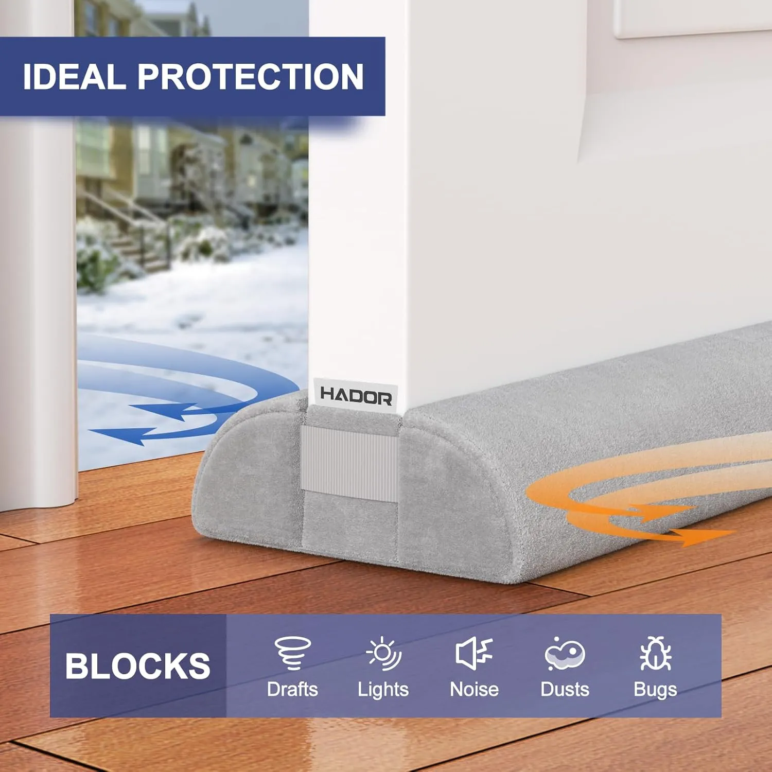 Door Draft Stopper for Bottom of Door, 36 Inch Under Draft Air Noise Light Blocker 30"- 36" Double Side Triangle Soundproof Sweep Filler Seal Gap up to 1.7" for Patio Sliding Door Guard, Grey