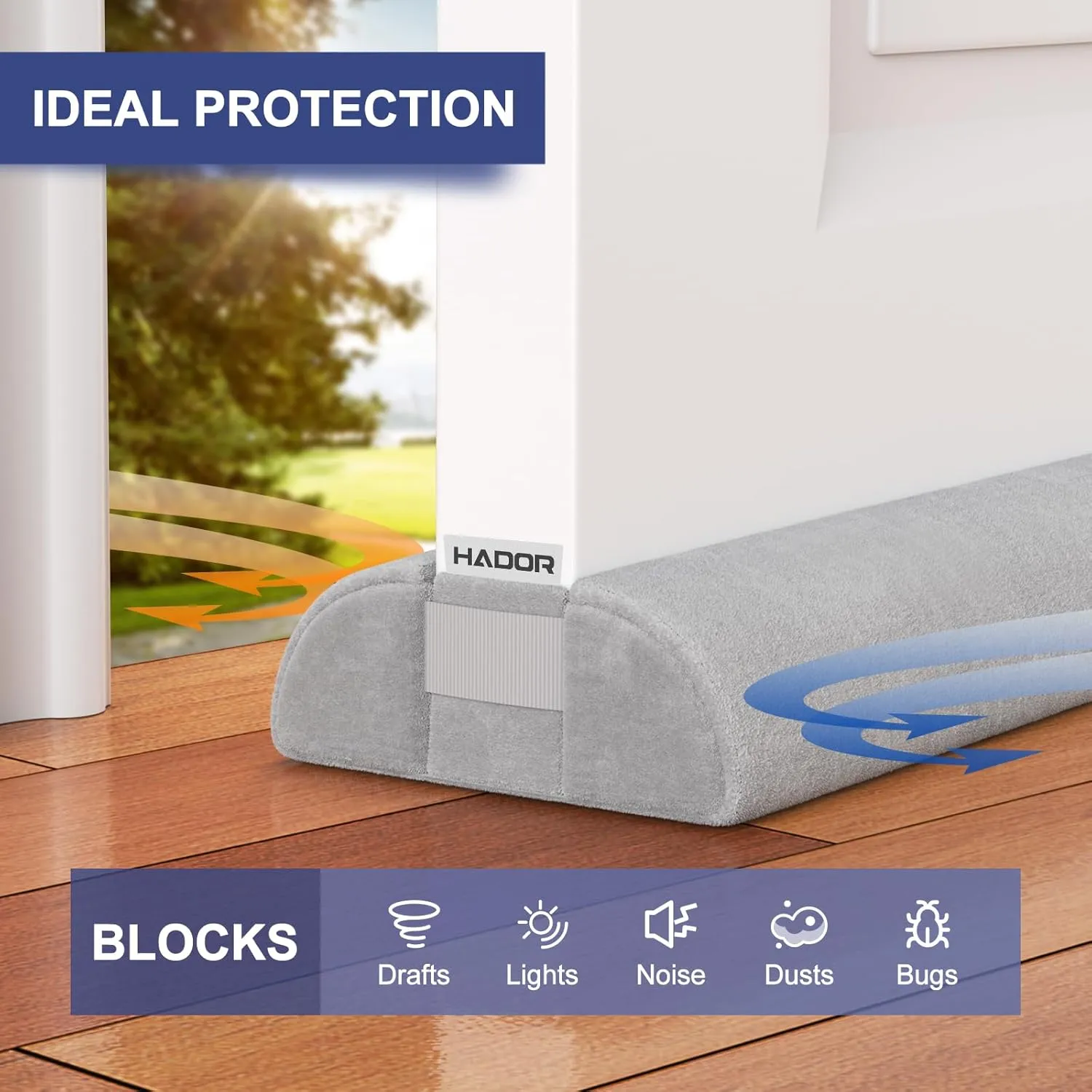Door Draft Stopper for Bottom of Door, 36 Inch Under Draft Air Noise Light Blocker 30"- 36" Double Side Triangle Soundproof Sweep Filler Seal Gap up to 1.7" for Patio Sliding Door Guard, Grey