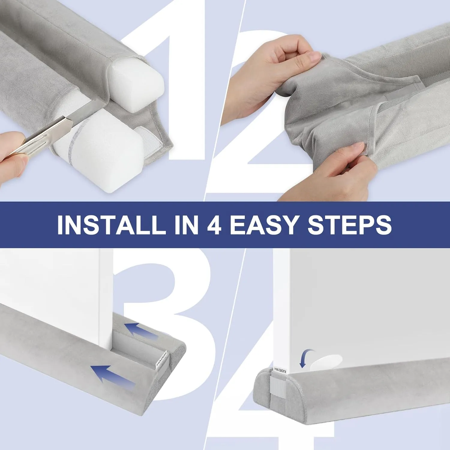 Door Draft Stopper for Bottom of Door, 36 Inch Under Draft Air Noise Light Blocker 30"- 36" Double Side Triangle Soundproof Sweep Filler Seal Gap up to 1.7" for Patio Sliding Door Guard, Grey