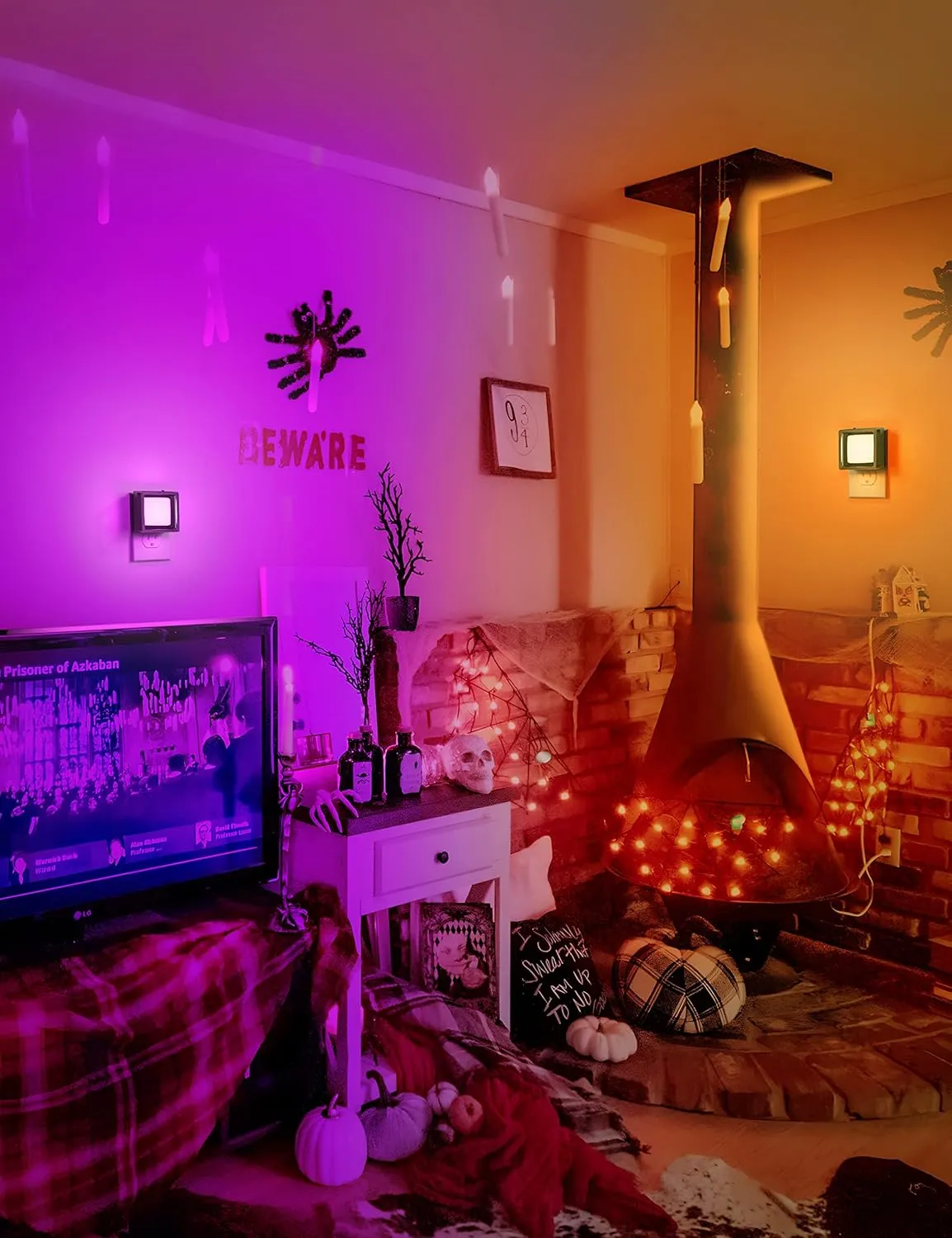 DORESshop Orange Night Lights [2 Pack], Plug Into Wall, Dusk to Dawn Sensor, LED Night Light Adjustable Brightness, Bedroom, Bathroom, Hallway, Stairs, Halloween, Party