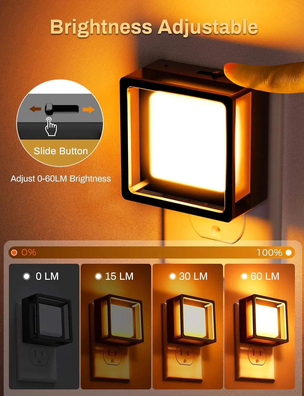DORESshop Orange Night Lights [2 Pack], Plug Into Wall, Dusk to Dawn Sensor, LED Night Light Adjustable Brightness, Bedroom, Bathroom, Hallway, Stairs, Halloween, Party