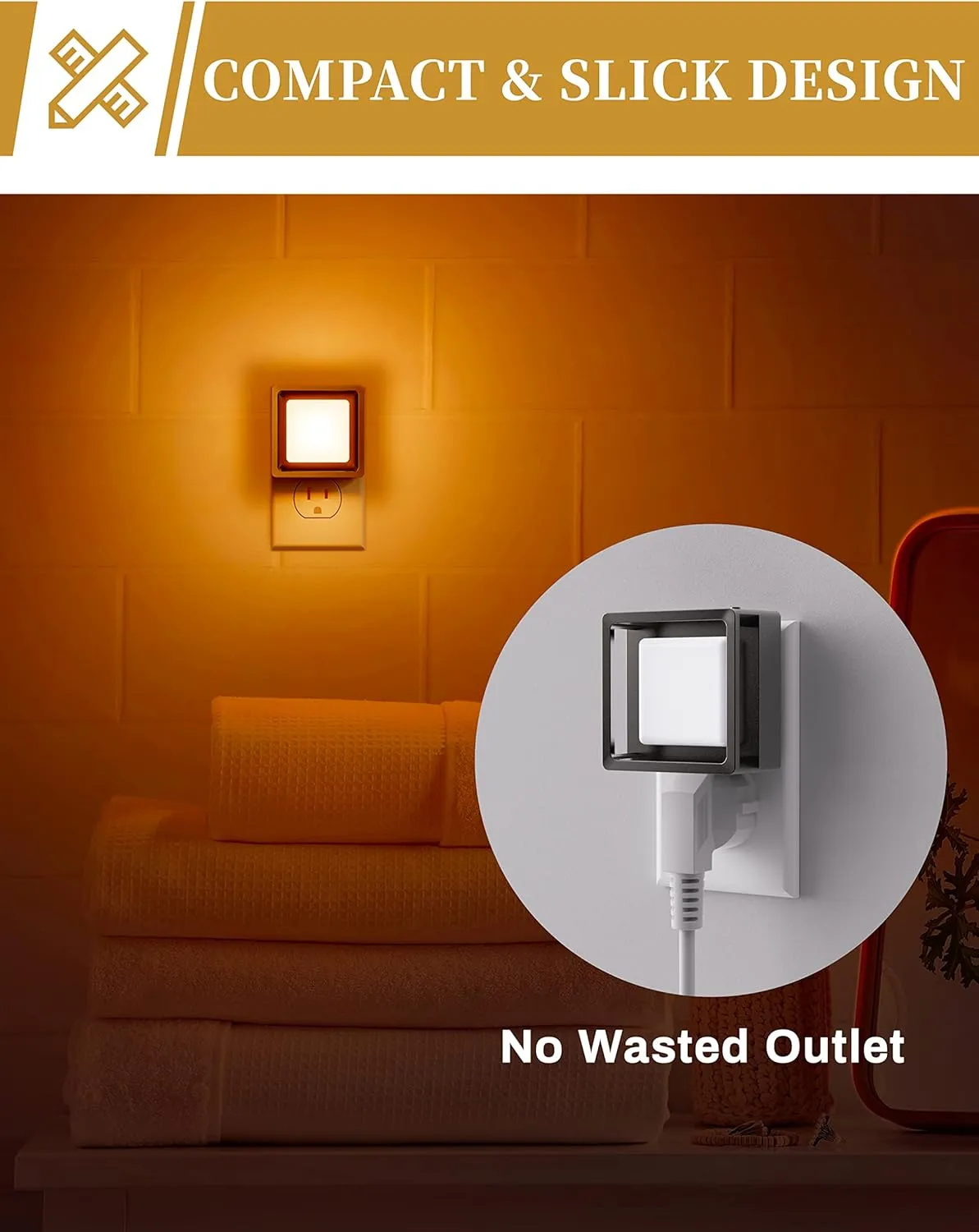 DORESshop Orange Night Lights [2 Pack], Plug Into Wall, Dusk to Dawn Sensor, LED Night Light Adjustable Brightness, Bedroom, Bathroom, Hallway, Stairs, Halloween, Party