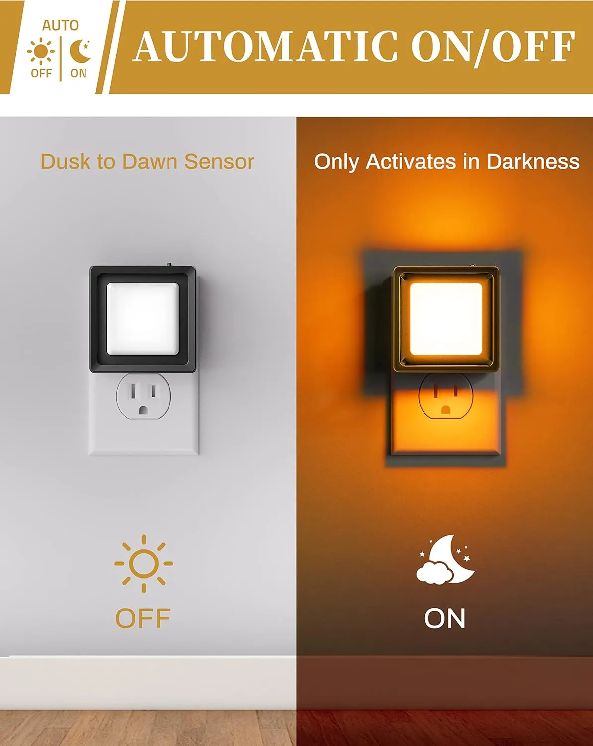DORESshop Orange Night Lights [2 Pack], Plug Into Wall, Dusk to Dawn Sensor, LED Night Light Adjustable Brightness, Bedroom, Bathroom, Hallway, Stairs, Halloween, Party