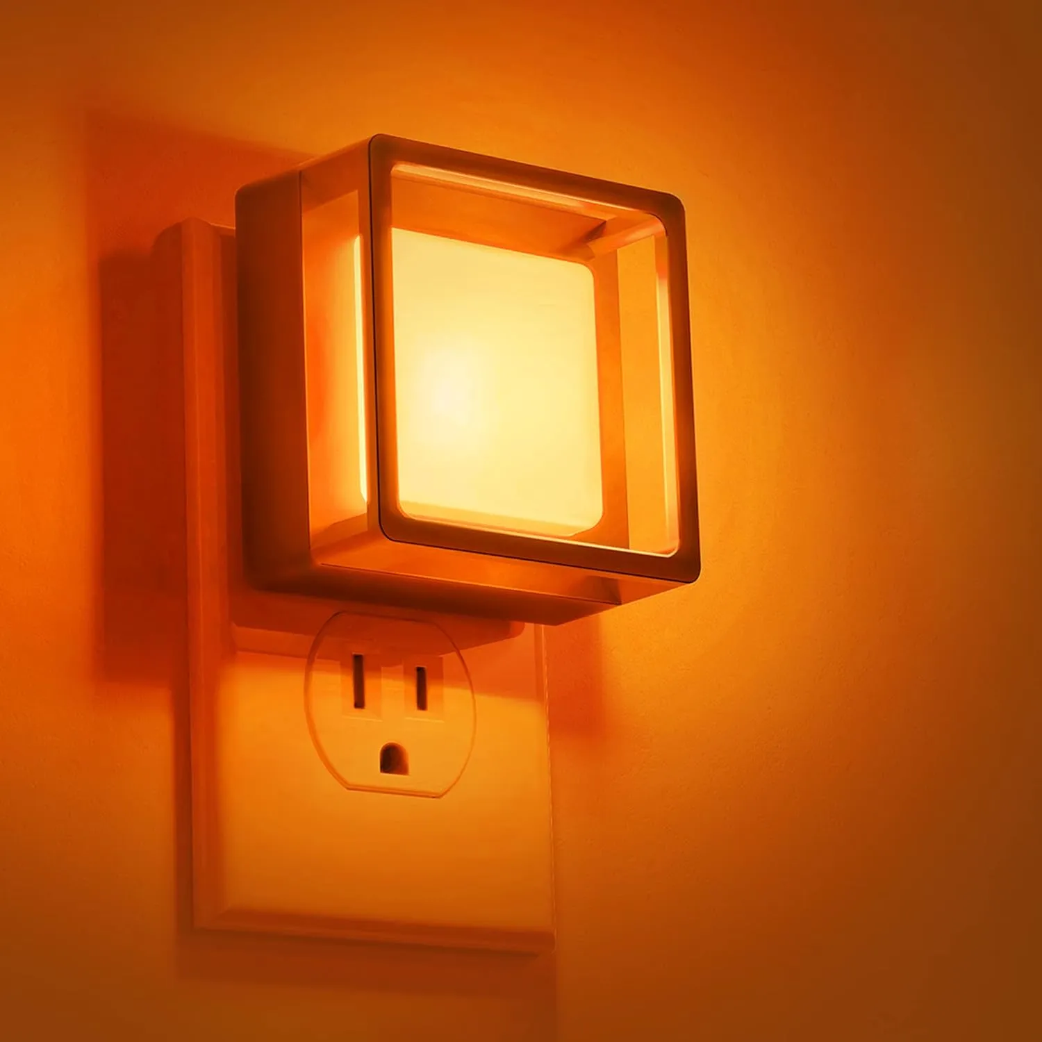 DORESshop Orange Night Lights [2 Pack], Plug Into Wall, Dusk to Dawn Sensor, LED Night Light Adjustable Brightness, Bedroom, Bathroom, Hallway, Stairs, Halloween, Party