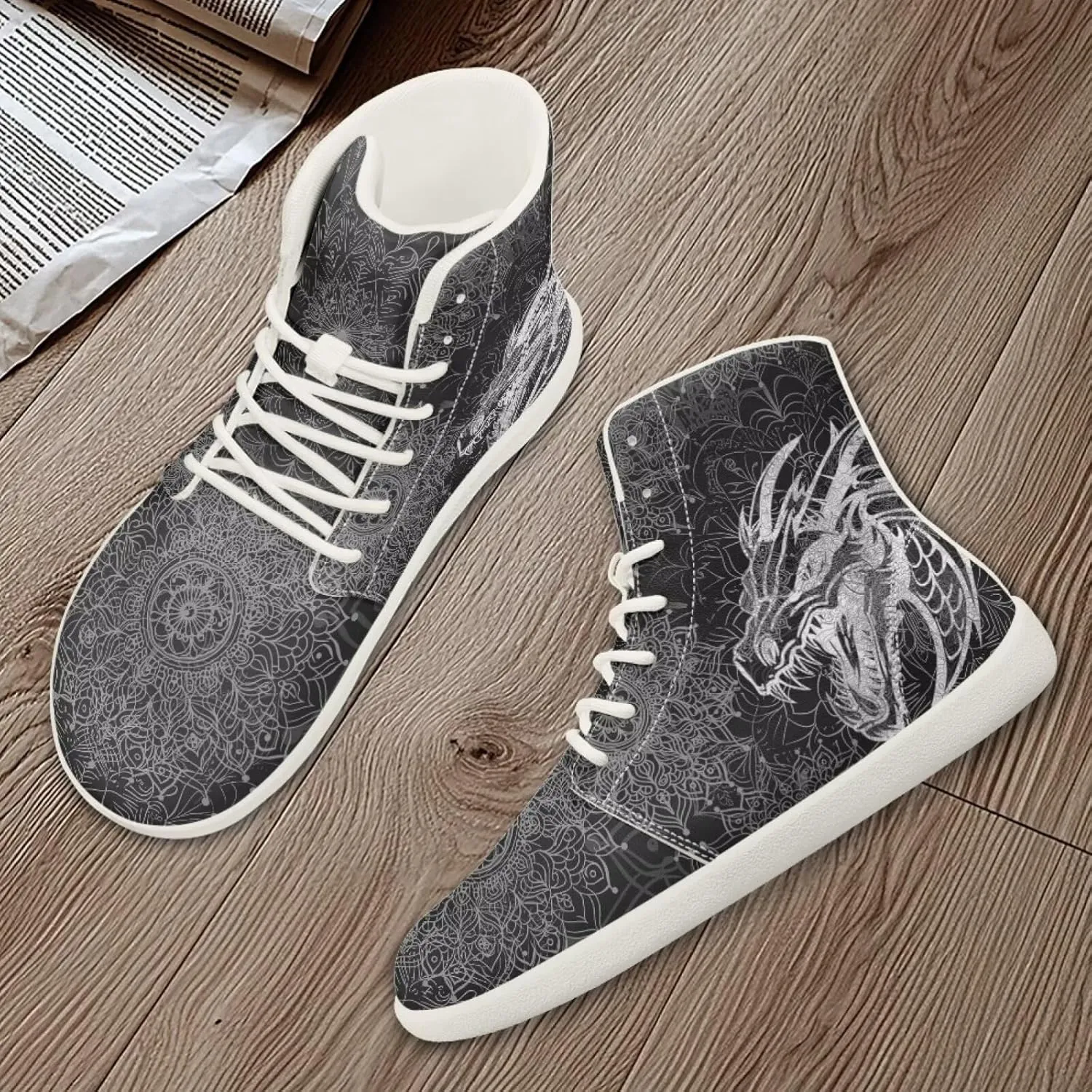 Dragon Print Men's Running Shoe Slip On High Tops Walking Sneakers Gym Tennis Athletic Shoes