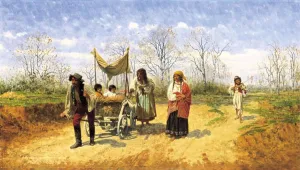 DTVWHQOHR Vintage Paintings Wall Art Print Picture Itinerant Gypsies Franz Streitt Prints on Canvas for Office Decor 60x90cm