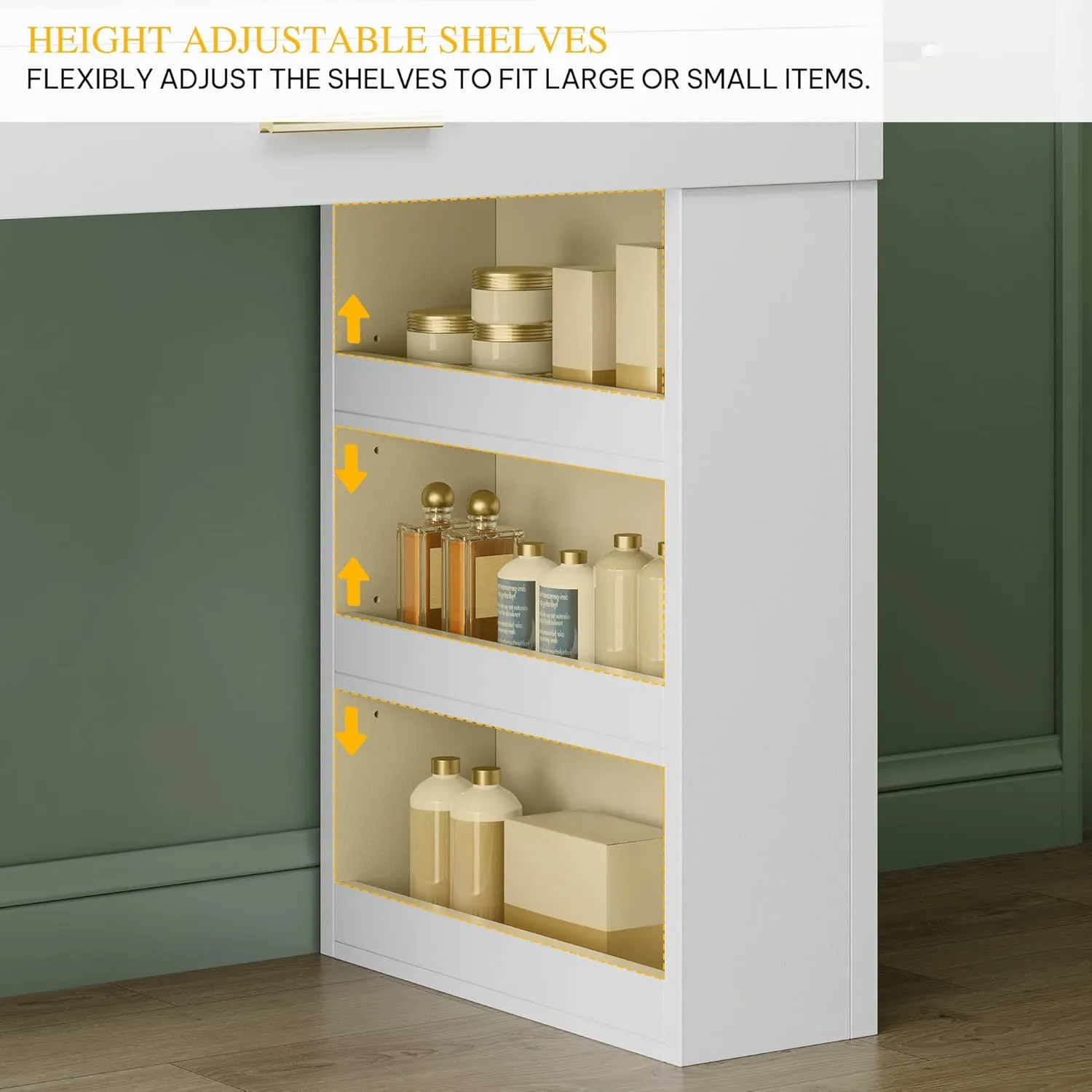 DWVO Vanity Desk with Mirror, Large Makeup Table with Power Outlets, 11 LED Bulbs, 3 Adjustable Light Modes, 4 Drawers and Built-in Shelves, Hollywood Dressing Vanity Desk Set for Bedroom, White