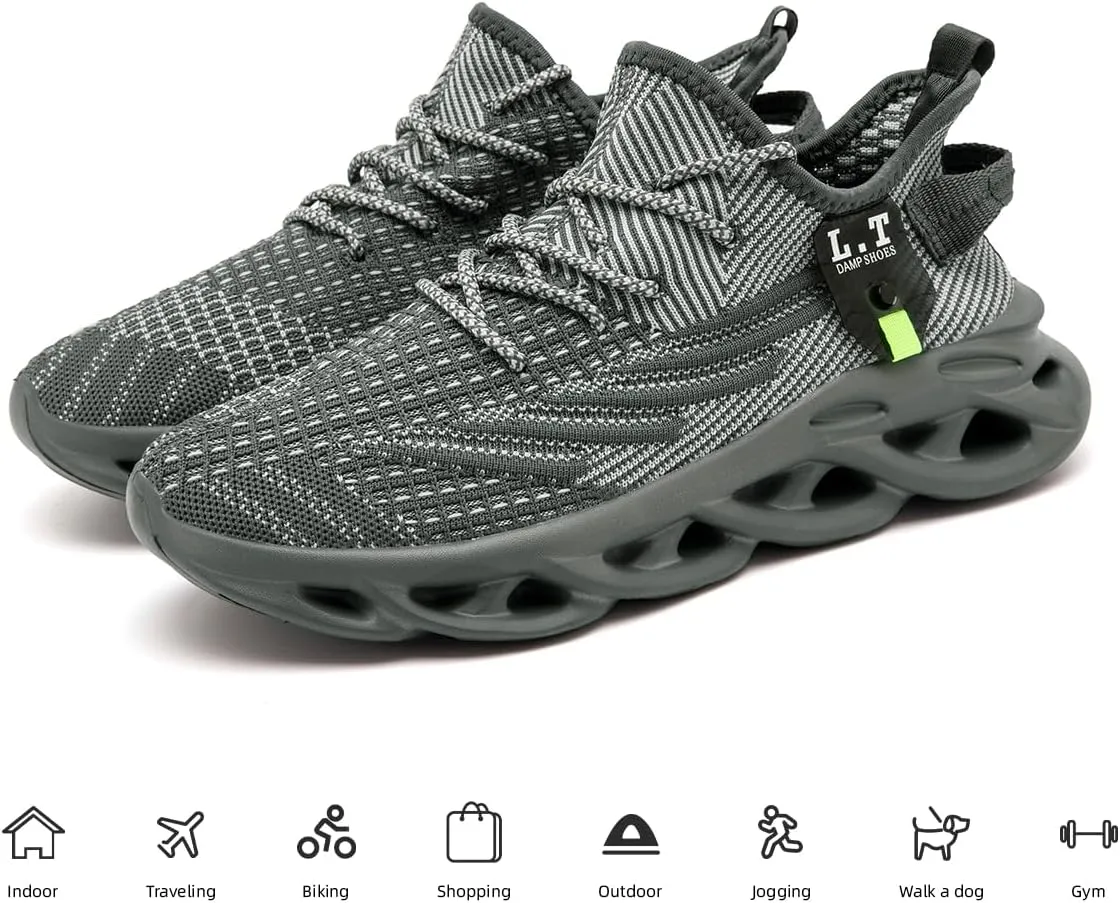 EGMPDA Men Shoes Running Slip On Tennis Walking Shoes Lightweight Breathable Sneakers for Gym Work Casual Soft Sole Trainers Non Slip Athletic Footwear Light_Green Size US 6.5