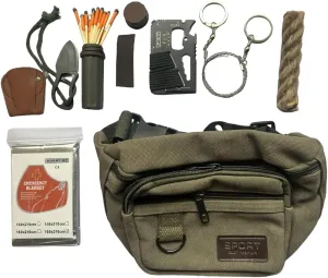 eGreen Fire Starter Weather Proof Matches Emergency Blanket Saw Wire Multiple Purpose Tool Wax Rope Waist Bag for Hiking Camping Bushcraft (Matches Big Rope Saw Tool Knife Blanket Bag)