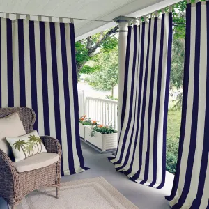 Elrene Home Fashions Highland Stripe Indoor/Outdoor Curtain Panel, 50 inches X 95 inches, Navy
