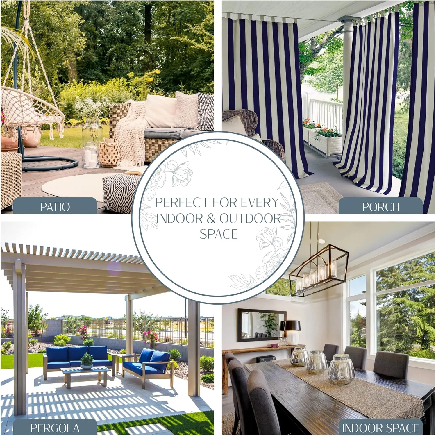 Elrene Home Fashions Highland Stripe Indoor/Outdoor Curtain Panel, 50 inches X 95 inches, Navy