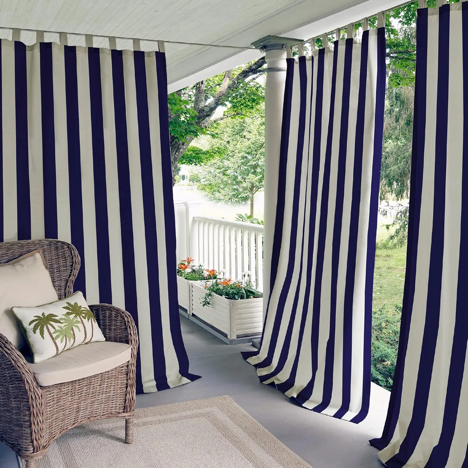Elrene Home Fashions Highland Stripe Indoor/Outdoor Curtain Panel, 50 inches X 95 inches, Navy