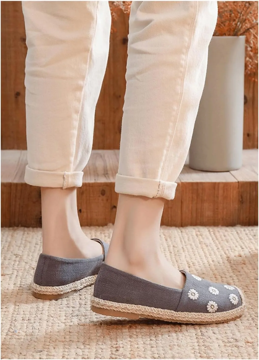 Espadrilles for Women Flat Sandals 2024 Spring Summer Casual Comfortable Canvas Slip on Shoes