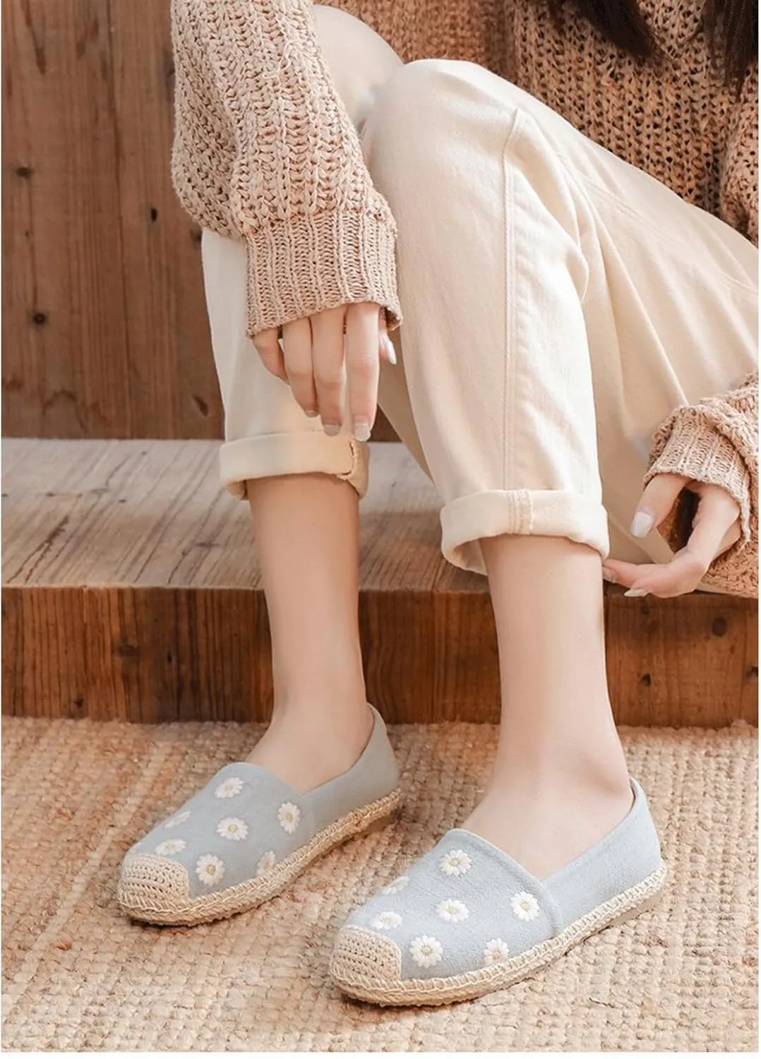 Espadrilles for Women Flat Sandals 2024 Spring Summer Casual Comfortable Canvas Slip on Shoes