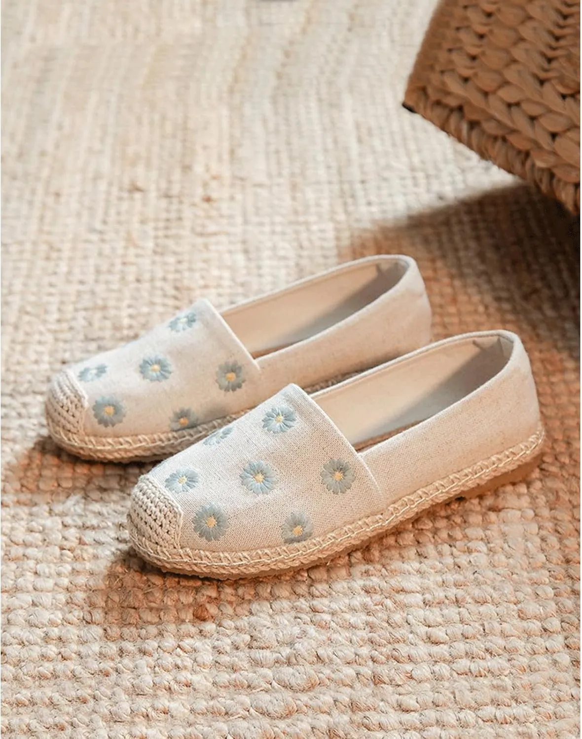Espadrilles for Women Flat Sandals 2024 Spring Summer Casual Comfortable Canvas Slip on Shoes