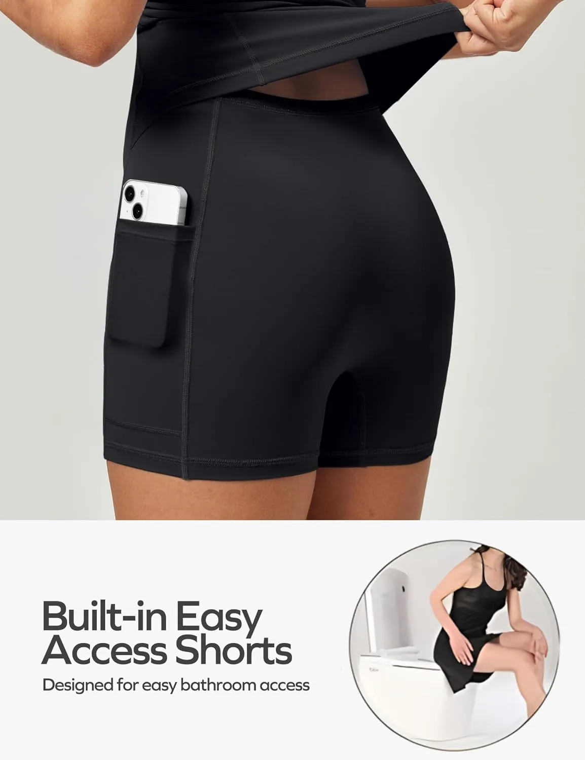 Ewedoos Tennis Dress Easy Peezy Dress Womens Athletic Dress Built-in Shorts & Bra U Neck Adjustable Straps Workout Dress