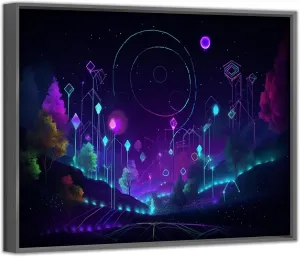 Experience Glowing Jungle Icons and Skyline Figures on a Canvas Poster with an Aluminum Frame - Perfect for Social Media Lovers and Nature Lovers Alike (16x24inch,Black3)