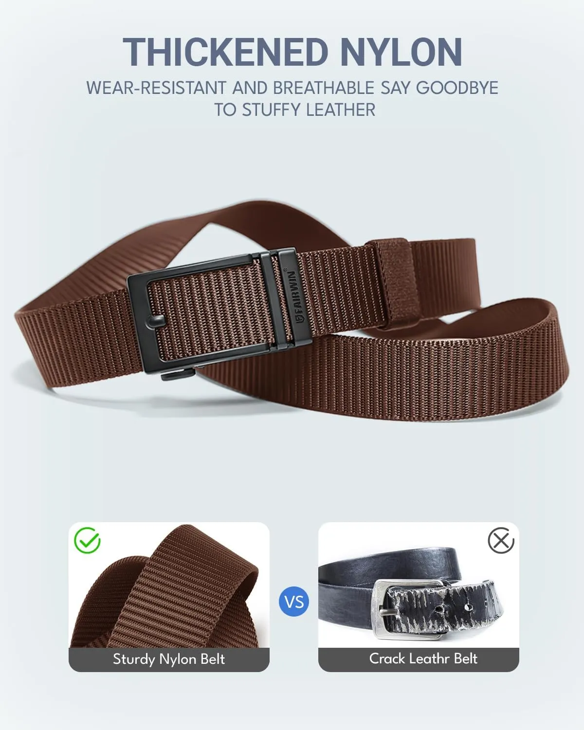 FAIRWIN Men's Ratchet Belt - Nylon Web Work Belt with Automatic Buckle, Adjustable for Jeans, Pants, Golf, and Everyday Use