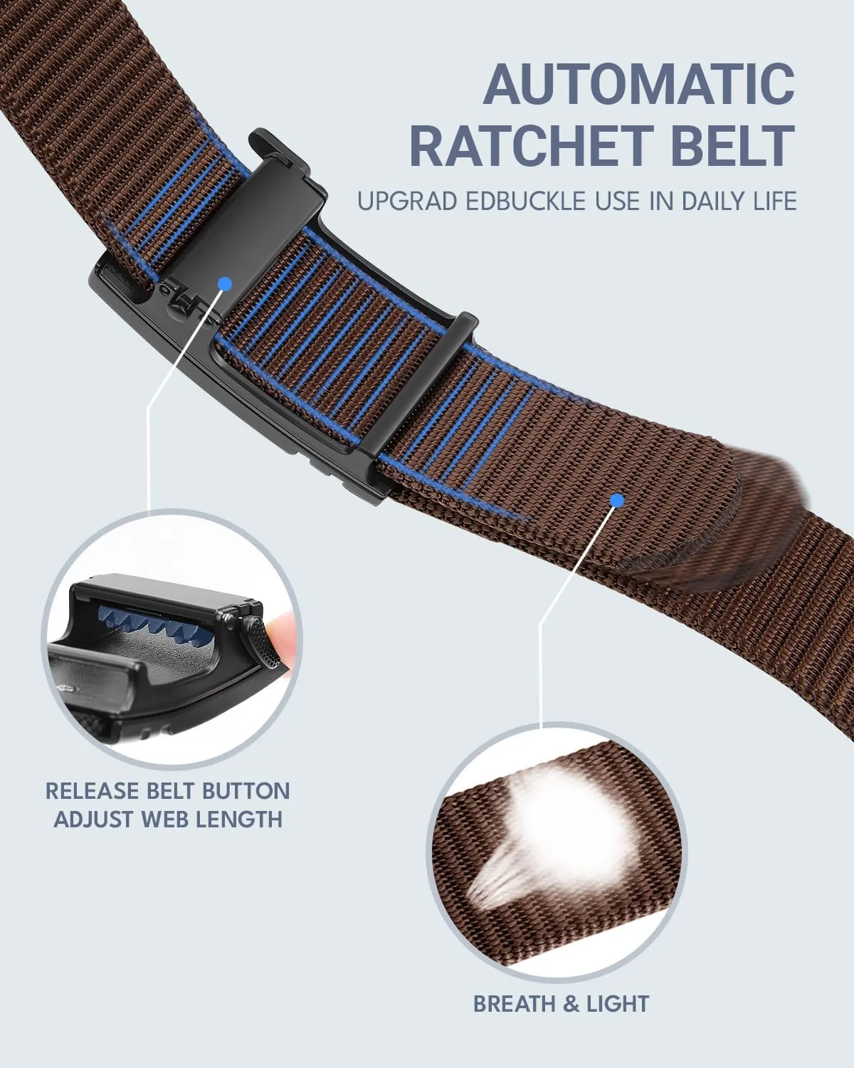 FAIRWIN Men's Ratchet Belt - Nylon Web Work Belt with Automatic Buckle, Adjustable for Jeans, Pants, Golf, and Everyday Use