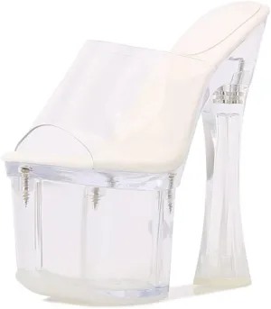 F&A LOVING Women's Clear Platform Slide Chunky Heel Pump Sandals