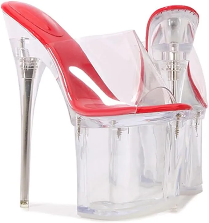 F&A LOVING Women's Clear Platform Slide Chunky Heel Pump Sandals