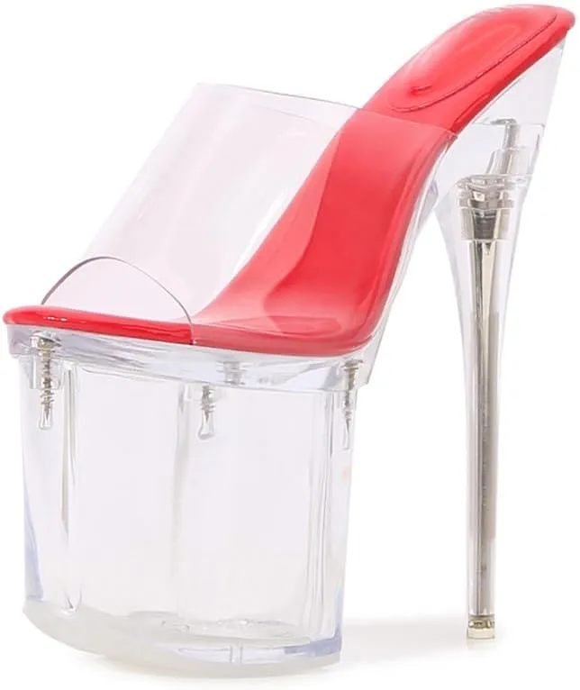 F&A LOVING Women's Clear Platform Slide Chunky Heel Pump Sandals