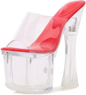 F&A LOVING Women's Clear Platform Slide Chunky Heel Pump Sandals