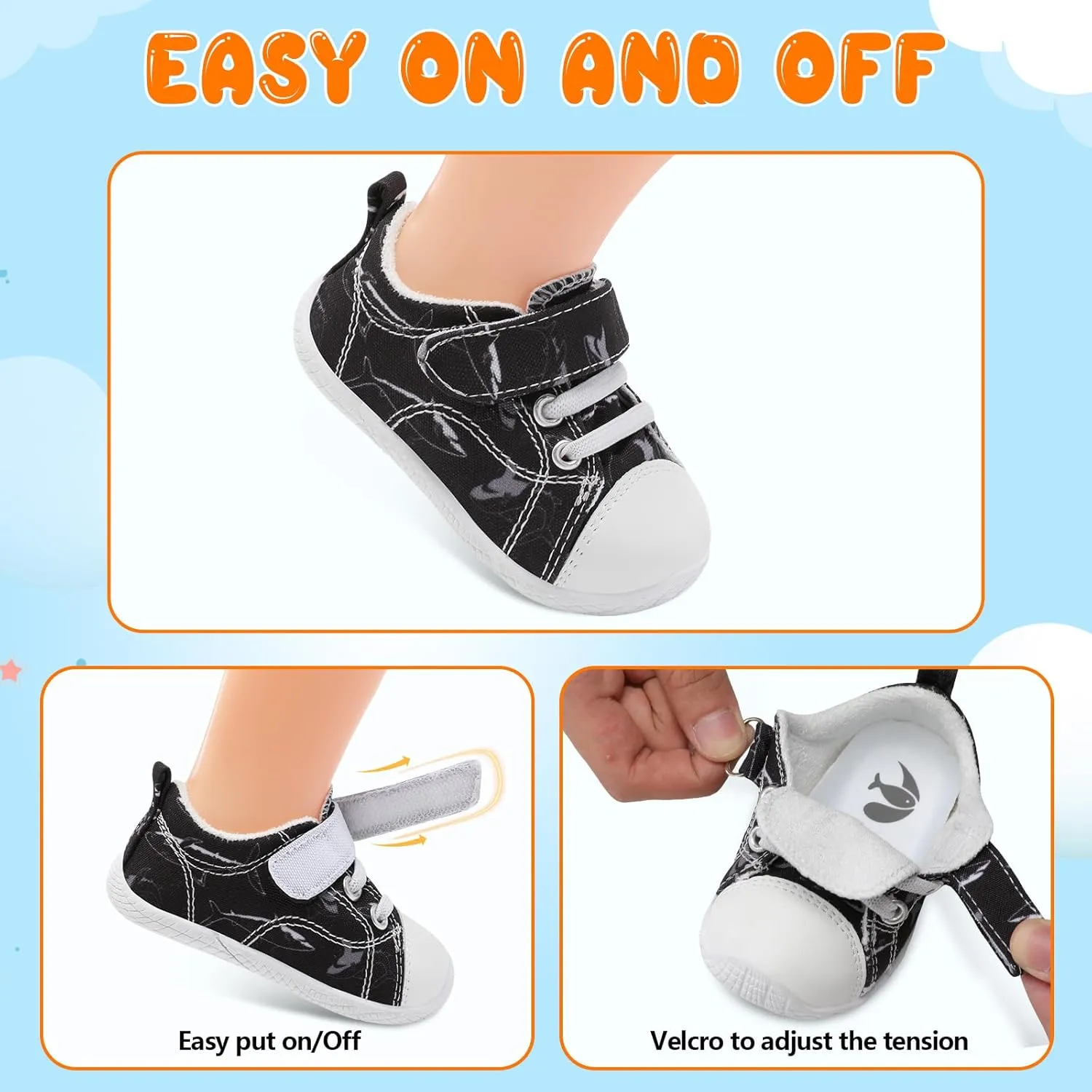 FEETCITY Baby Canvas Shoes Boys Girls Baby First Walking Shoes Infant Crib Shoes Slip On Sneakers