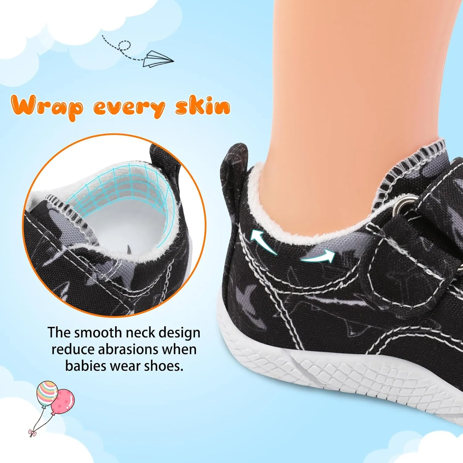 FEETCITY Baby Canvas Shoes Boys Girls Baby First Walking Shoes Infant Crib Shoes Slip On Sneakers
