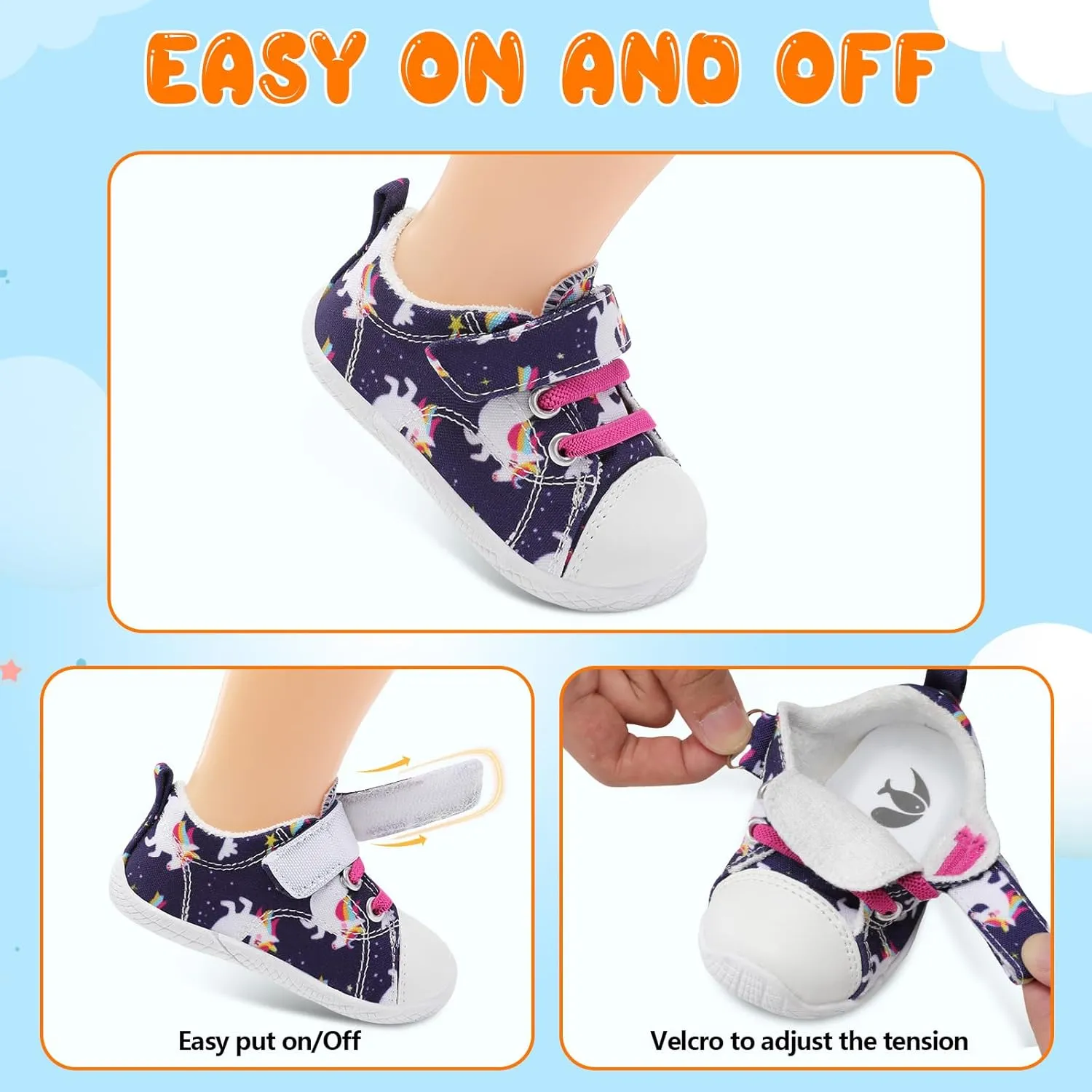 FEETCITY Baby Canvas Shoes Boys Girls Baby First Walking Shoes Infant Crib Shoes Slip On Sneakers
