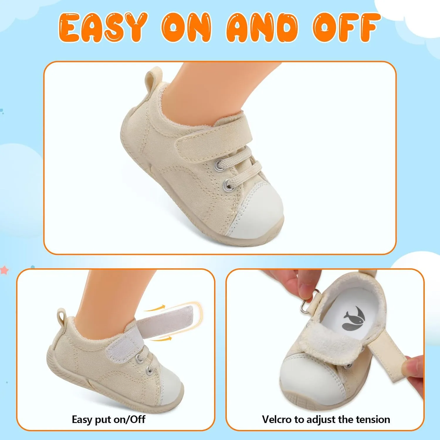 FEETCITY Baby Canvas Shoes Boys Girls Baby First Walking Shoes Infant Crib Shoes Slip On Sneakers