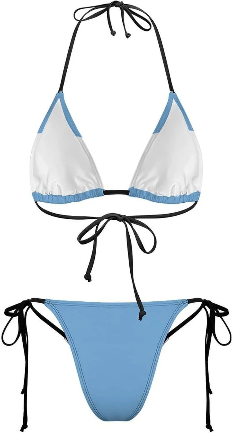 Flag Women's Halter Bikini Set V-Neck Two-Piece Bathing Suit Cute Side Tie Swimwear