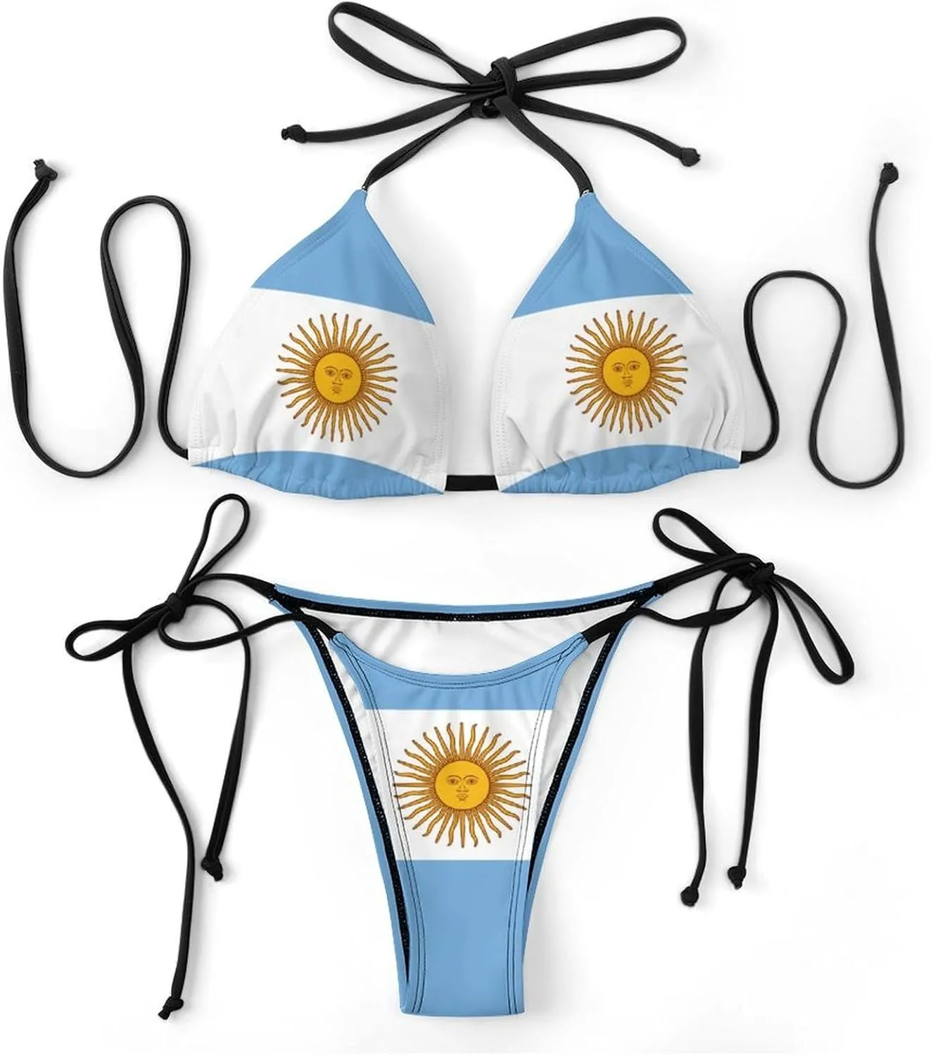 Flag Women's Halter Bikini Set V-Neck Two-Piece Bathing Suit Cute Side Tie Swimwear