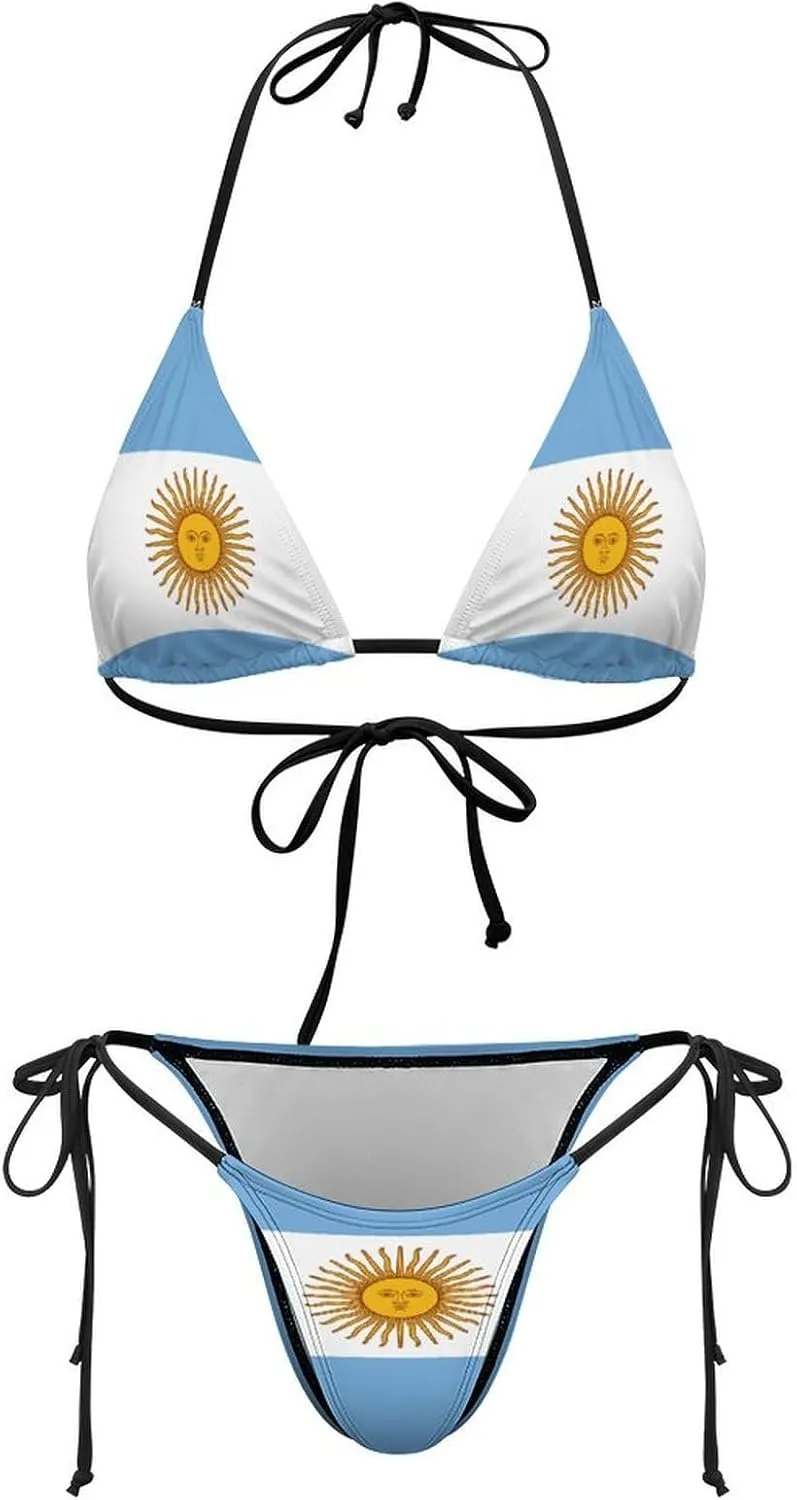 Flag Women's Halter Bikini Set V-Neck Two-Piece Bathing Suit Cute Side Tie Swimwear