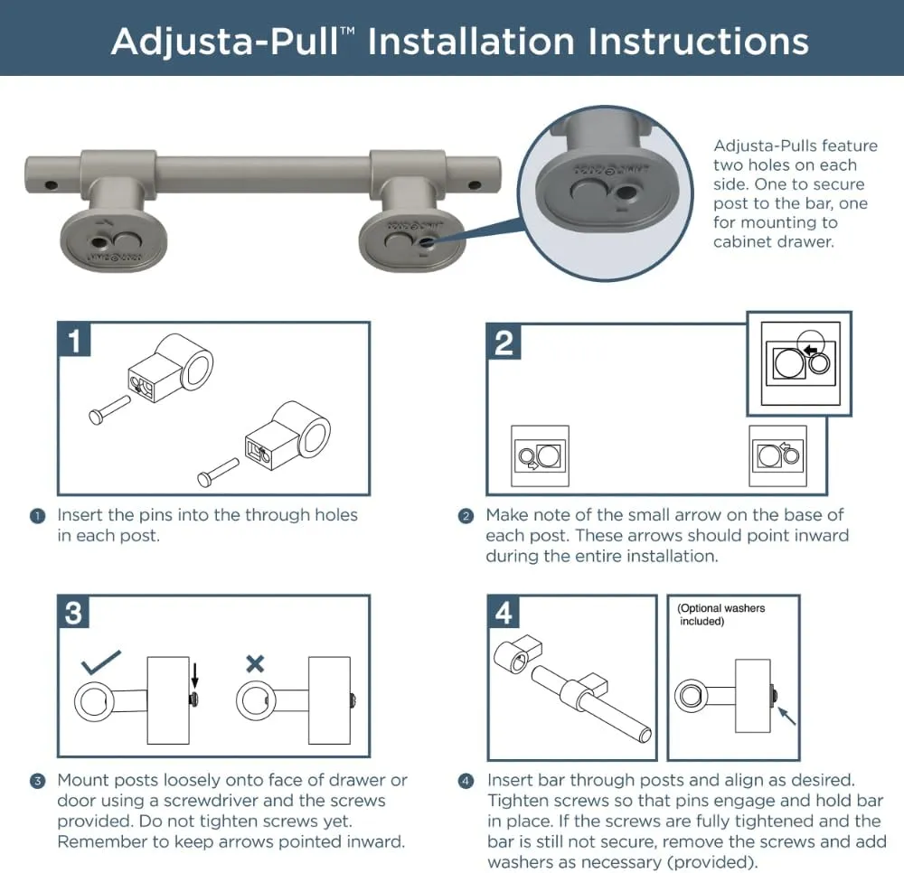 Franklin Brass Adjusta-Pull Francisco (10-Pack) Adjustable Drawer Pulls/Cabinet Handles 1-3/8" to 4" Hole Center Matte Satin Nickel Kitchen Hardware, Doors, Dressers, Furniture P44364-SNM-B2