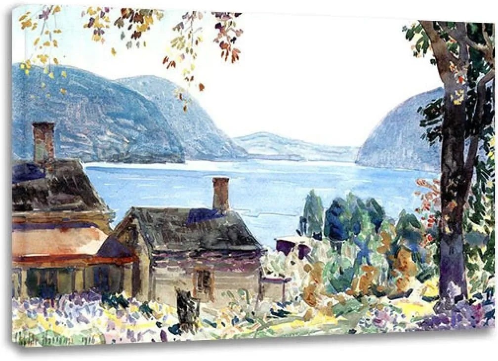 Frederick Childe Hassam Old Houses on the Hudson Art Prints Famous Paintings Reproductions giclee Canvas Prints Canvas Wall Art for Office Wall Decor 30x42cm Framed