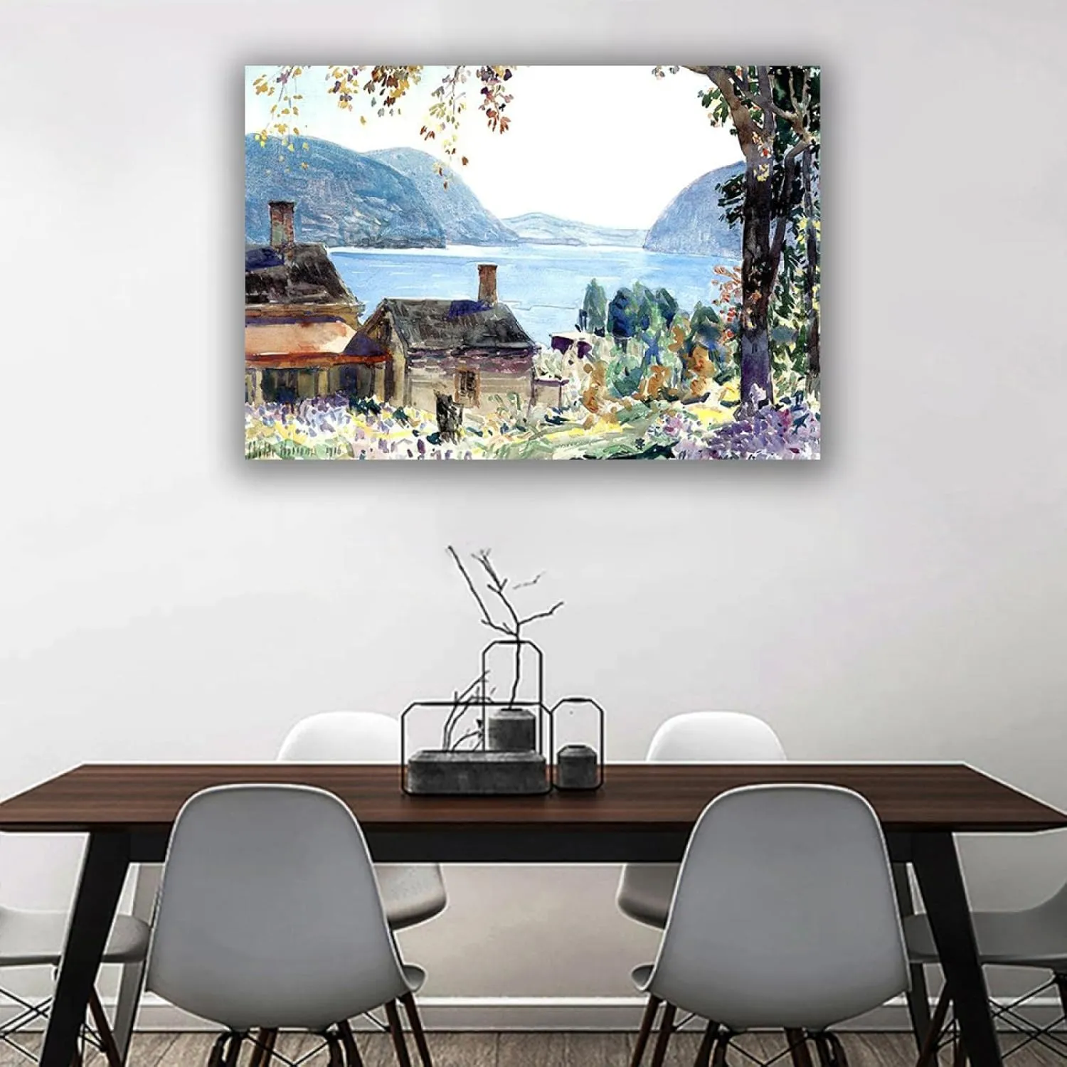 Frederick Childe Hassam Old Houses on the Hudson Art Prints Famous Paintings Reproductions giclee Canvas Prints Canvas Wall Art for Office Wall Decor 30x42cm Framed
